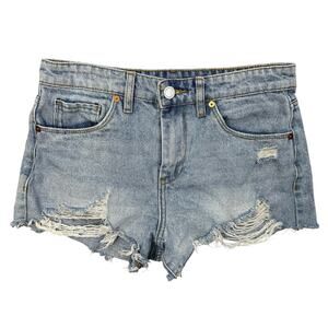 BLANKNYC  Short WMNS 27 The Borrow Vintage High Rise Distressed Light Wash Denim